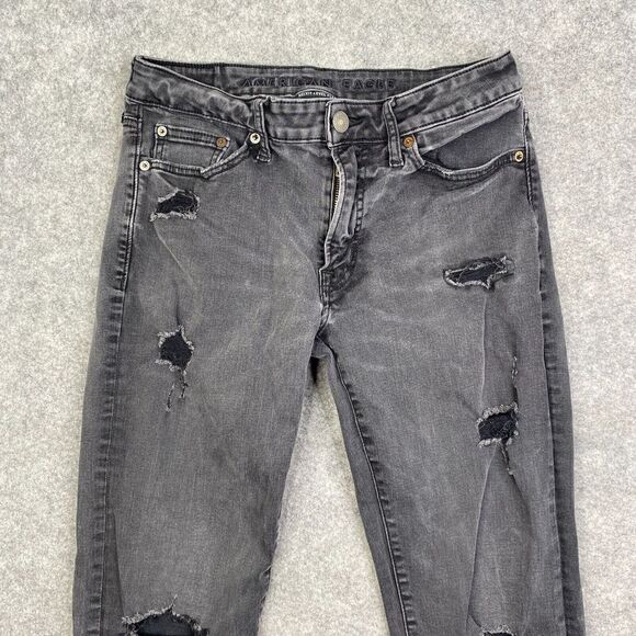 American Eagle Jeans 30x34 Black Slim Faded Distressed Destroyed Denim - Picture 2 of 12